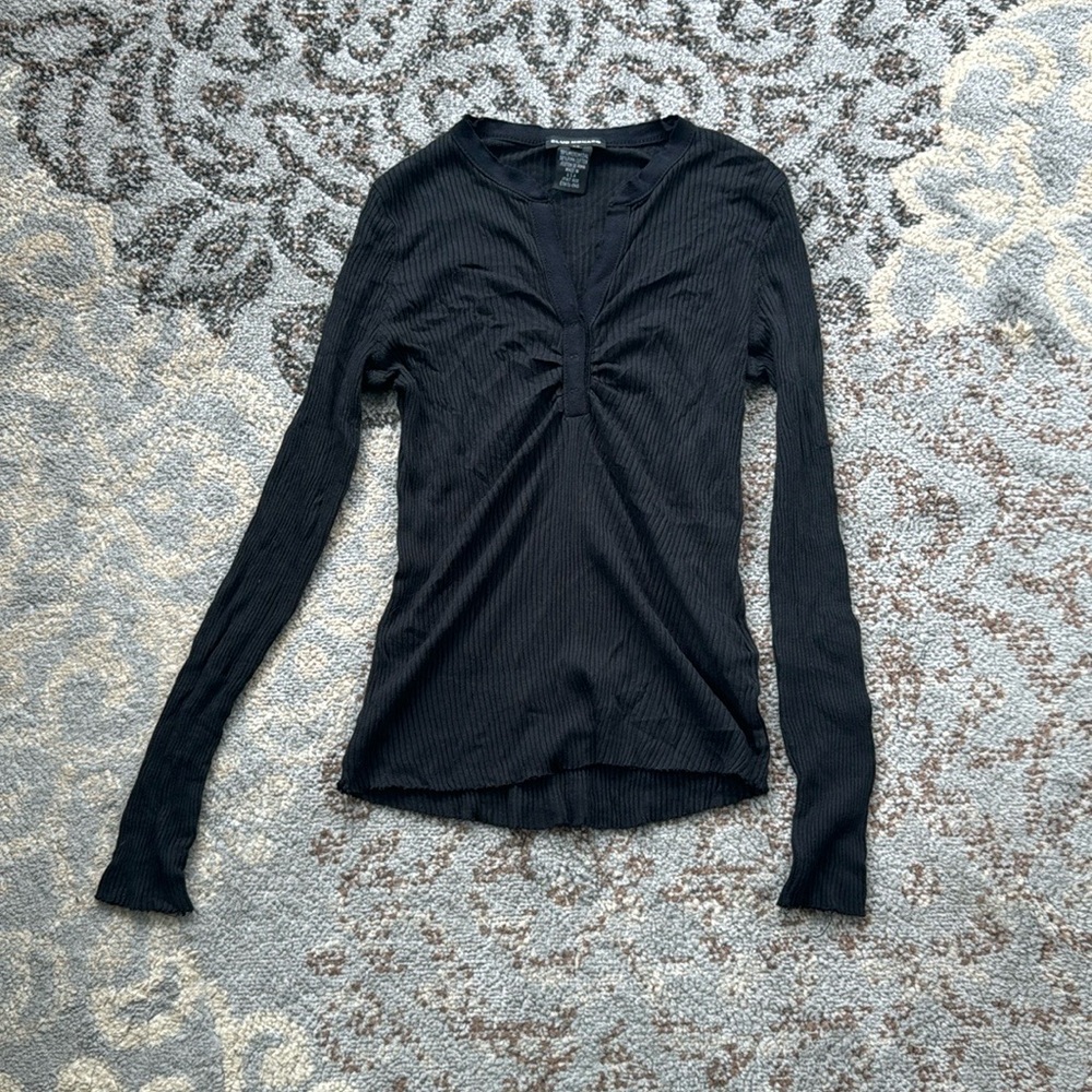 Club Monaco Distressed Rib Knit Long Sleeve Top Large